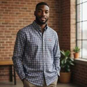 Ralph Lauren sz 4XB blue red plaid logo light flannel button down shirt MT11